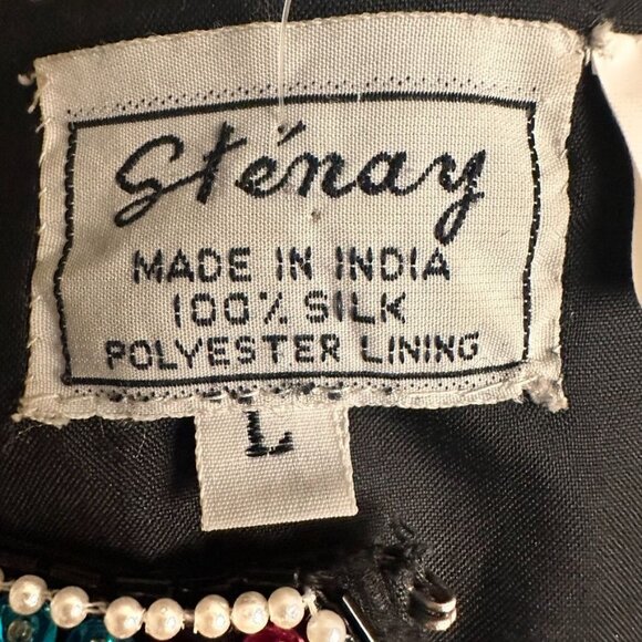 NWT Vintage Black Sequin Beaded Floral Jacket 100% Silk Size Large by Stenay - Picture 8 of 14